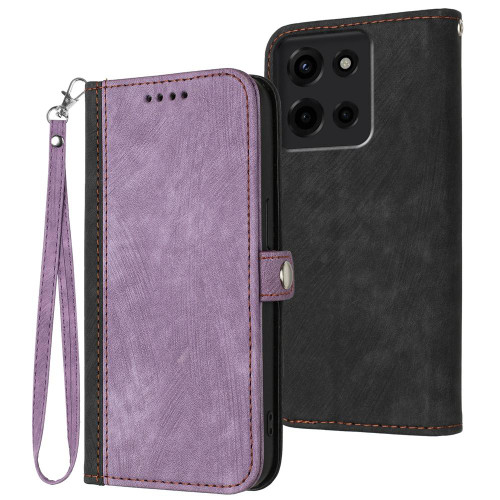 Moto G 2025 Side Buckle Double Fold Hand Strap Leather Phone Case - Purple